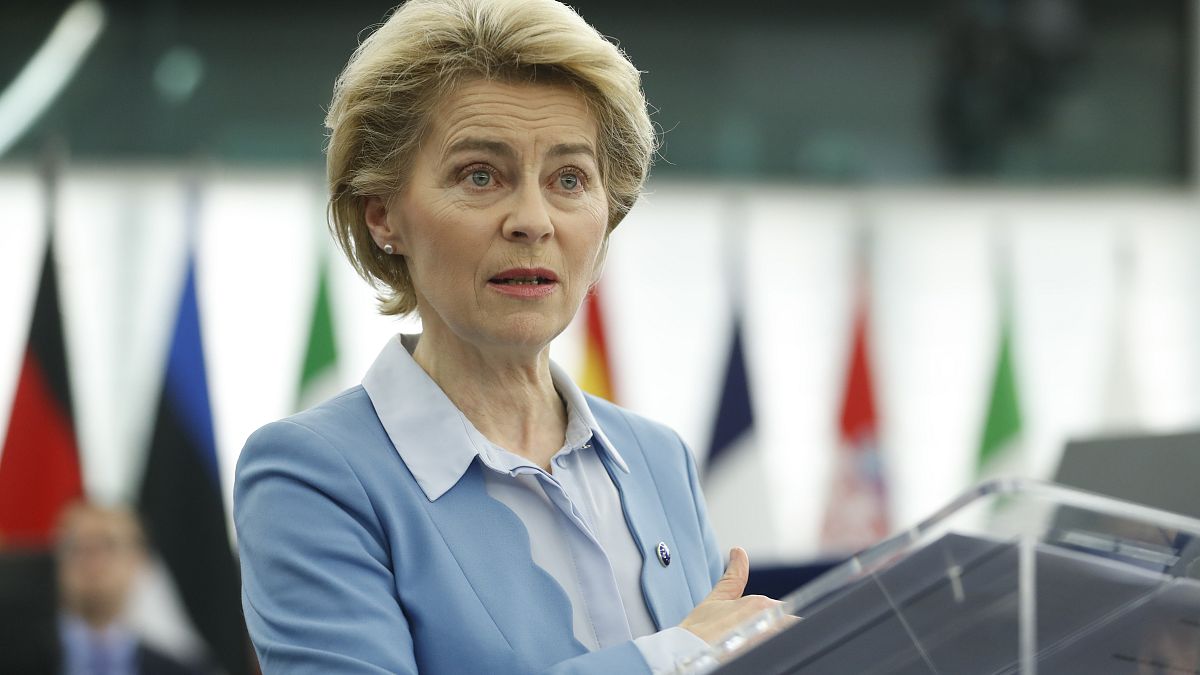 European Commission President Ursula von der Leyen at the European Parliament in Strasbourg, eastern France, Tuesday, Feb.11, 2020.