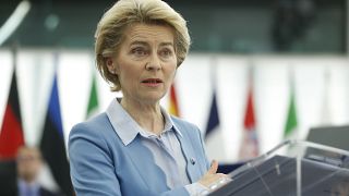 European Commission President Ursula von der Leyen at the European Parliament in Strasbourg, eastern France, Tuesday, Feb.11, 2020.