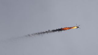 إسقاط مروحية تابعة للحكومة السورية بصاروخ في محافظة إدلب، سوريا 11 فبراير ، 2020.