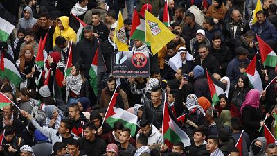 مظاهرة للفلسطينيين في رام الله ضد صفقة القرن 11 فبراير 2020