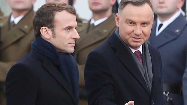 Presidente polaco Andrzej Duda recebe Presidente francês Emmanuel Macron em Varsóvia Presidente polaco Andrzej Duda recebe Presidente francês Emmanuel Macron em Varsóvia