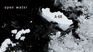 El gigantesco A-68 en mar abierto, visto por el satélite Sentinel 3 de Copernicus el 9 de febrero