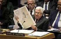 Palestinian President Mahmoud Abbas speaks during a Security Council meeting at United Nations headquarters, Tuesday, Feb. 11, 2020.