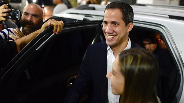 Opposition leader Juan Guaido arrives at a rally at Bolivar Plaza Opposition leader Juan Guaido arrives at a rally at Bolivar Plaza