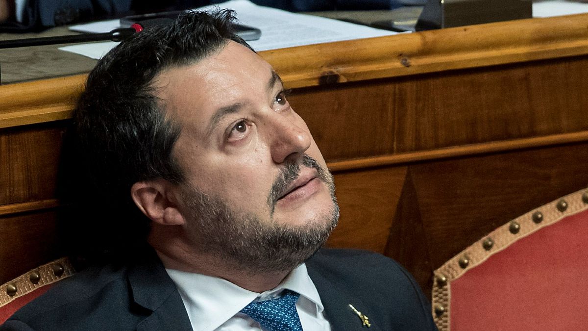 Matteo Salvini, lors d'une séance du Sénat italien à Rome le 12 février 2020.