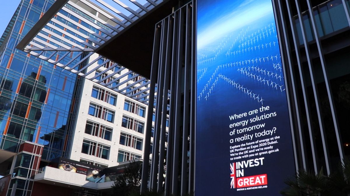 Billboard seen at the Dubai International Financial Centre in the United Arab Emirates