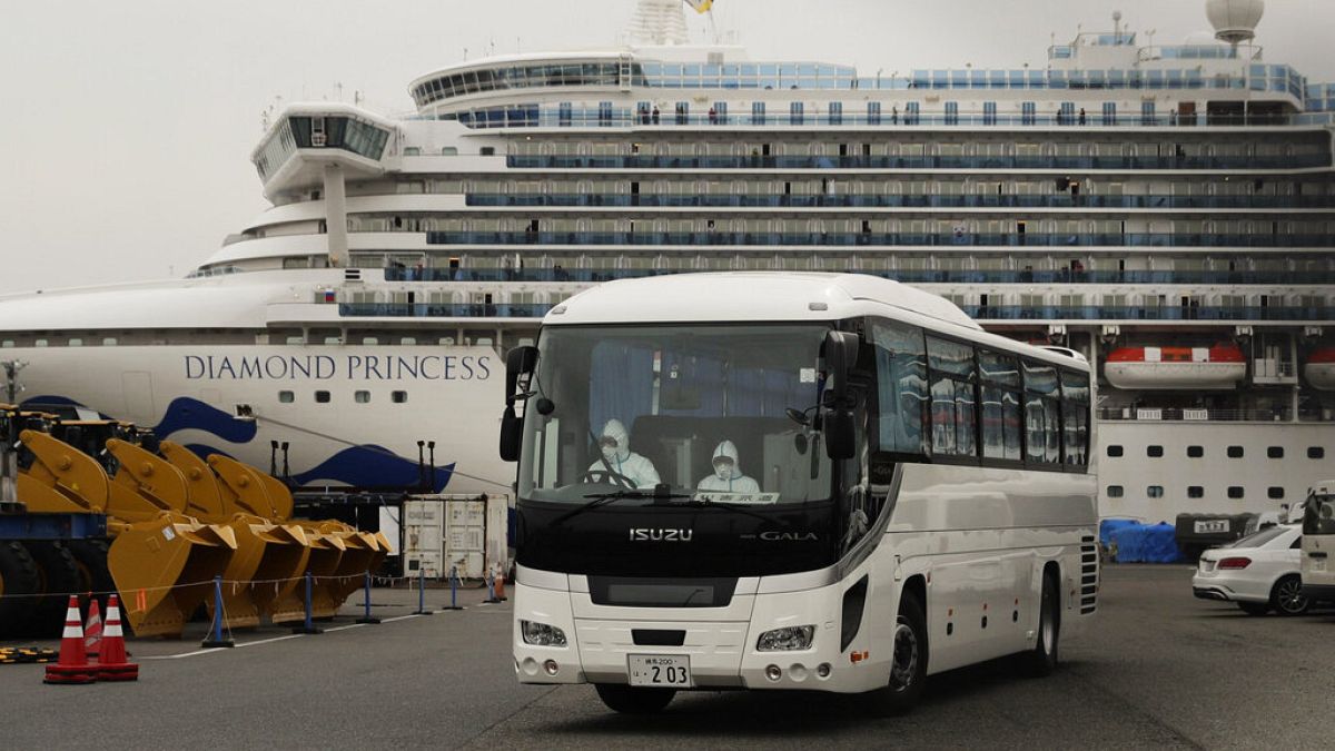 uarantined Diamond Princess cruise ship is docked Saturday, Feb. 15, 2020, in Yokohama, near Tokyo.