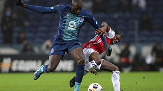  Moussa Marega (left) before he walked off the pitch following racist abuse