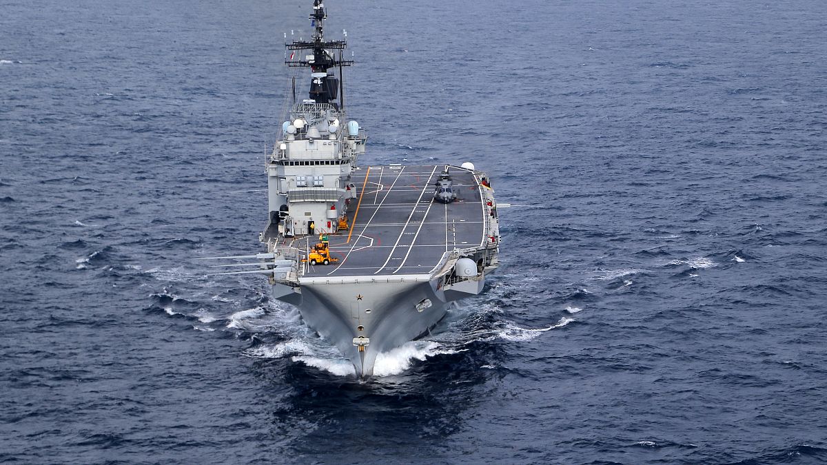 The Italian Navy Giuseppe Garibaldi light aircraft carrier, part of the EU's Operation Sophia targetting human smuggling in the Med, Nov. 2016. (AP Photo/Nicolae Dumitrache)