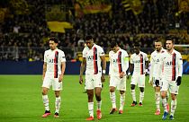 Les joueurs du PSG quittant la pelouse du Signal Iduna Park après leur défaite 2 buts à 1 contre le BvB Dortmund, le 18 février 2020.