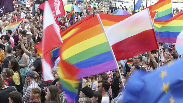 Members of the LGBT rallied to show solidarity after a Pride march was attacked city of Bialystok in 2019. Members of the LGBT rallied to show solidarity after a Pride march was attacked city of Bialystok in 2019.