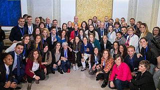 Players, delegates from AFE and politicians at the signing of the agreement