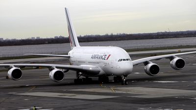 An Airfrance Airbus A380 taxis at John F. Kennedy International Airport in New York, Tuesday, April 12, 2011.  (AP Photo/Seth Wenig)