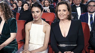 Berlin: 70th Berlinale, opening gala: Actress Margaret Qualley and actress Sigourney Weaver at the opening ceremony of the International Film Festival. 
