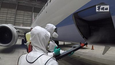 Taiwan military disinfects plane carrying coronavirus ship evacuees
