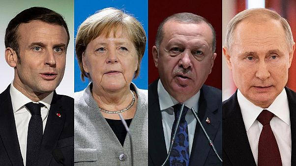 Sırayla: Fransa Cumhurbaşkanı Emmanuel Macron, Almanya Başbakanı Angela Merkel, Cumhurbaşkanı Recep Tayyip Erdoğan ve Rusya Devlet Başkanı Vladimir Putin Sırayla: Fransa Cumhurbaşkanı Emmanuel Macron, Almanya Başbakanı Angela Merkel, Cumhurbaşkanı Recep Tayyip Erdoğan ve Rusya Devlet Başkanı Vladimir Putin