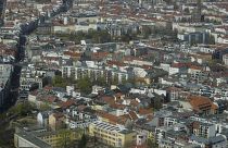 Apartment buildings in the district Mitte photographed from the television tower in Berlin, Germany.
