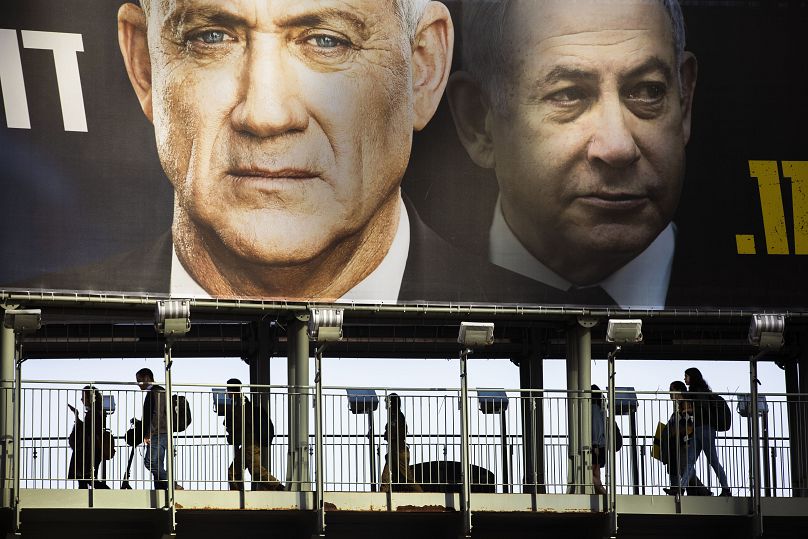 Netanjahu és Gantz kampányplakátjai a 2020-as választásokon