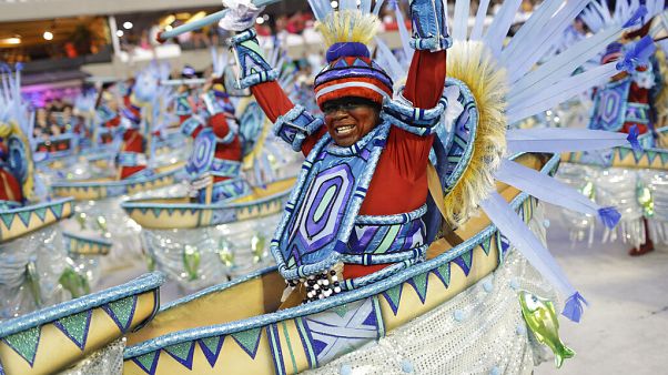 Performers from the Portela samba school parade during Carnival celebrations at the Sambadrome in Rio de Janeiro, Brazil. Performers from the Portela samba school parade during Carnival celebrations at the Sambadrome in Rio de Janeiro, Brazil.