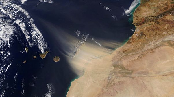 A NASA images shows the dust storm approaching the Canary Islands A NASA images shows the dust storm approaching the Canary Islands