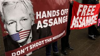 Supporters of Assange protest against his potential extradition to the US