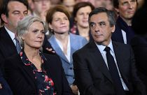 François Fillon with his wife Penelope at an election campaign rally in Paris, January 2017. 