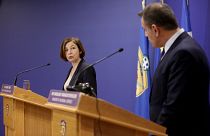 Ο υπουργός Εθνικής 'Άμυνας Νίκος Παναγιωτόπουλος με τη Γαλλίδα ομόλογό του  Φλωράνς Παρλύ