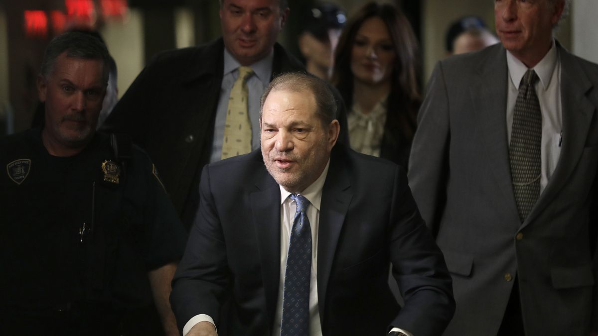Harvey Weinstein arrives at a Manhattan courthouse for his rape trial in New York, Monday, Feb. 24, 2020. (AP Photo/Seth Wenig)