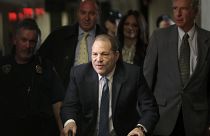 Harvey Weinstein arrives at a Manhattan courthouse for his rape trial in New York, Monday, Feb. 24, 2020. (AP Photo/Seth Wenig)