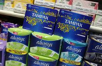 Women's sanitary products on sale at a small pharmacy in London, Friday, March, 18, 2016.