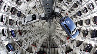 In this April 28, 2016 file photo Volkswagen cars are presented to media inside a delivery tower in Wolfsburg, Germany.