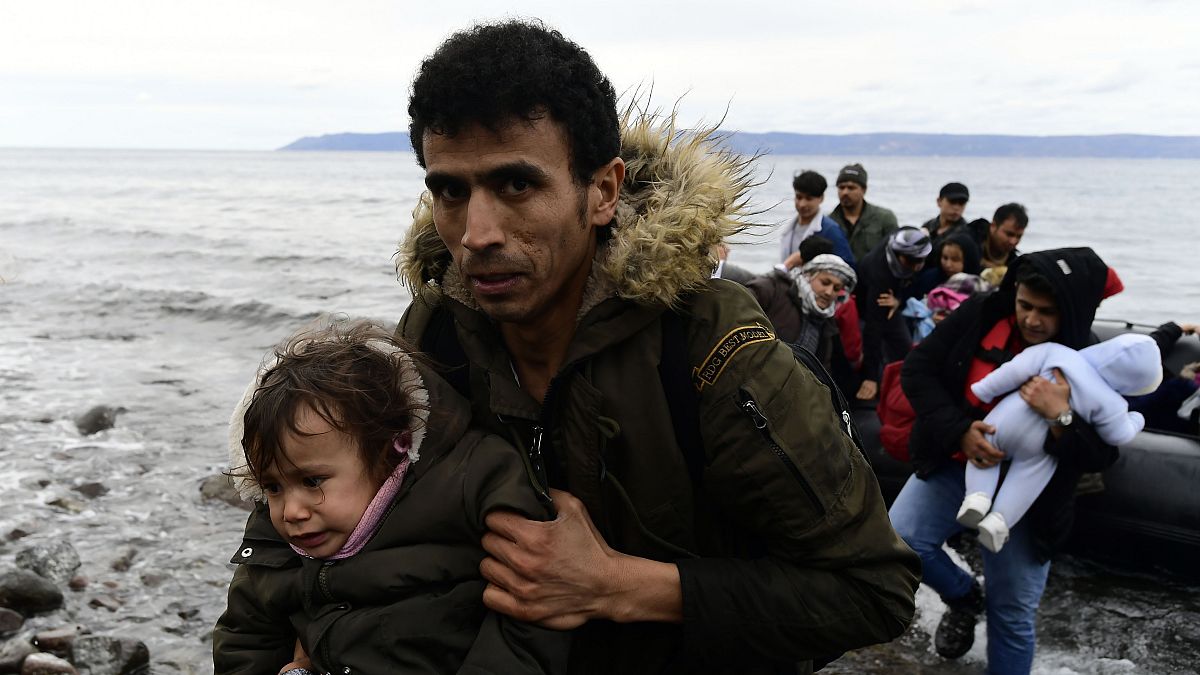 Refugees arrived in Lesbos aboard dinghies on Friday morning 