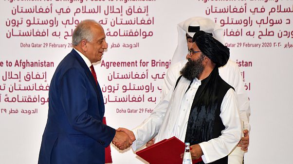 توقيع اتفاق السلام بين الولايات المتحدة وحركة طالبان في أفغانستان توقيع اتفاق السلام بين الولايات المتحدة وحركة طالبان في أفغانستان
