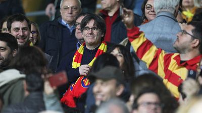Carles Puigdemont takes in rugby game ahead of Perpignan rally