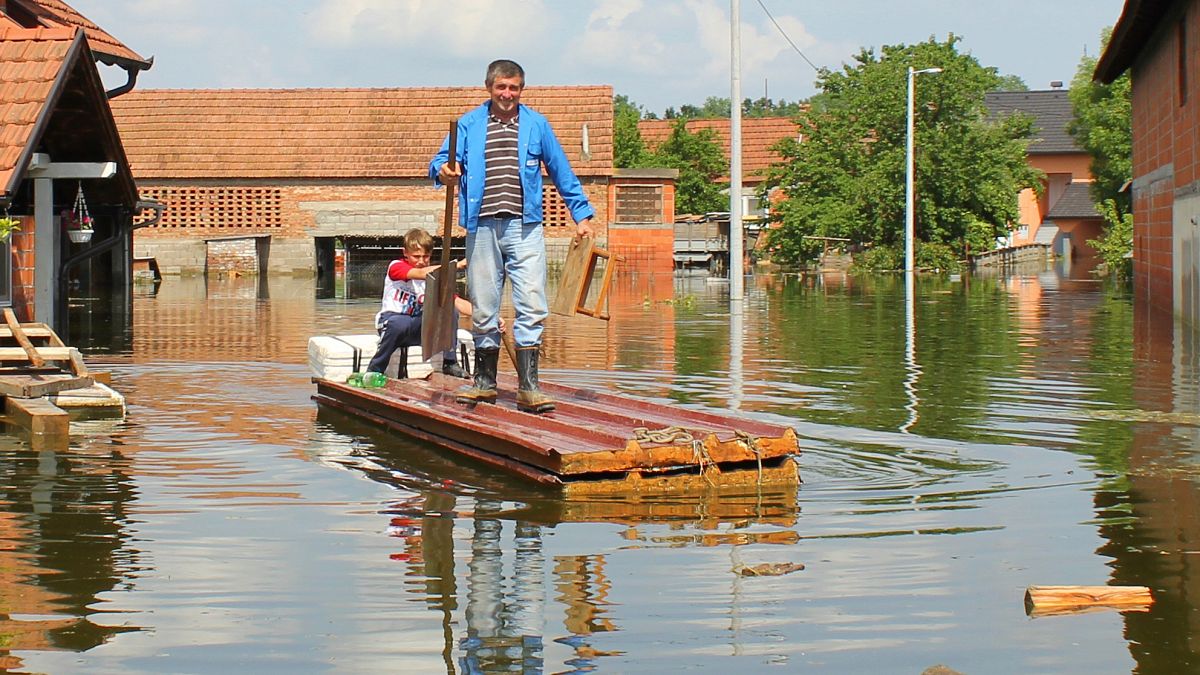 The Bosnian town of Domaljevac, at the border with Croatia, during the 2014 flood