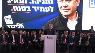  Le Premier ministre israélien, Benjamin Netanyahu, lors d’un rassemblement du Likoud à tel Aviv, Israël, le 1er mars 2020. 