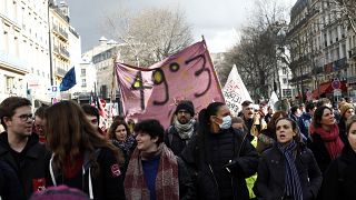 جانب من مظاهرات باريس ضد قرار الحكومة تجاوز البرلمان لإقرار مشروع إصلاح قانون التقاعد، 3 مارس 2020
