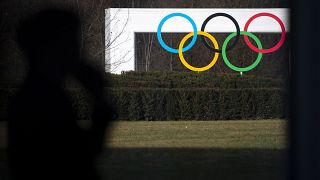 The Olympic House in Lausanne, Switzerland, Tuesday, March 3, 2020. (Laurent Gillieron/Keystone via AP)