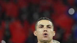 Juventus' Cristiano Ronaldo at the Lyon Olympic Stadium in Lyon, France, Feb. 26, 2020.