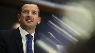 Virginijus Sinkevicius arrives to his hearing at the European Parliament in Brussels, Thursday, Oct. 3, 2019