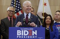 L'ancien vice-président Joe Biden, s'exprime le mercredi 4 mars 2020 à Los Angeles. (Photo AP / Marcio Jose Sanchez)