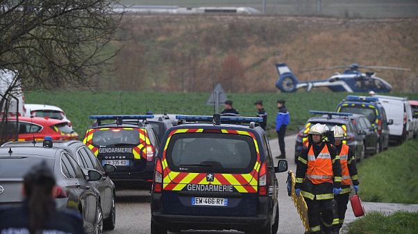 Gendarmes and firefighters gather at the site where a high-speed TGV train locomotive derailed Gendarmes and firefighters gather at the site where a high-speed TGV train locomotive derailed