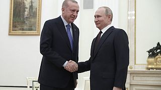 Russian President Vladimir Putin meets with his Turkish counterpart Recep Tayyip Erdogan at the Kremlin in Moscow on March 5, 2020. (Photo by Pavel Golovkin / POOL / AFP)