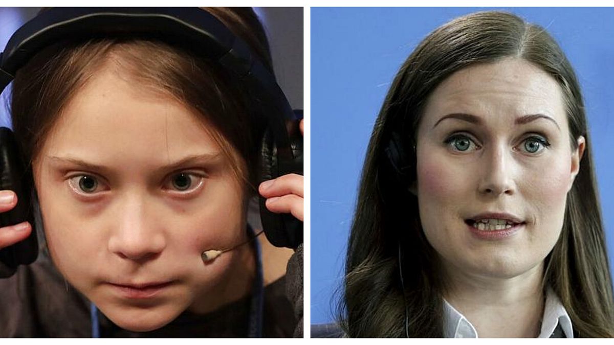 Greta Thunberg (Solda), Sanna Marin (Sağda)
