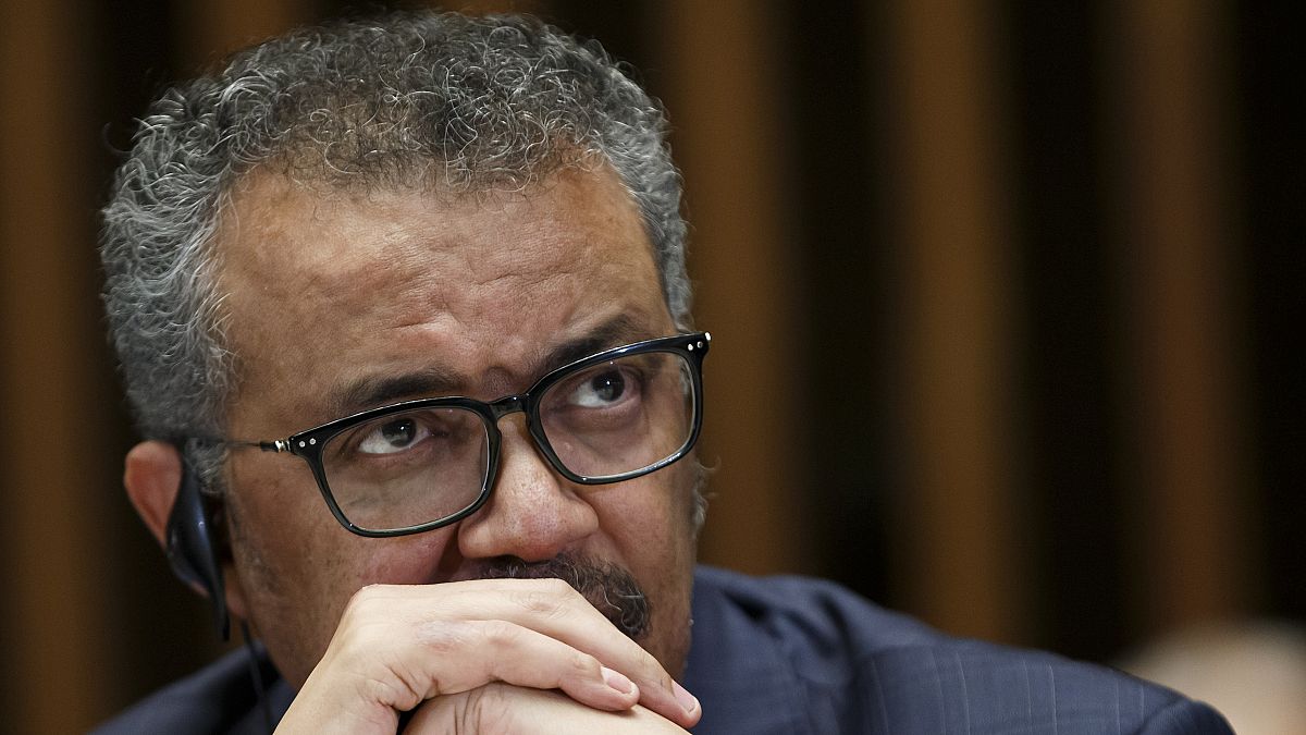 Tedros Adhanom Ghebreyesus, Director General of the World Health Organization (WHO), gives a statement to the media about the response to the COVID-19 virus