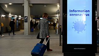 Message d'information sur le coronavirus dans la gare de Rennes, le 13 mars 2020.