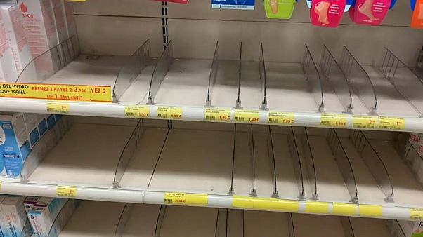 This is where hand santiser used to stand. But shelves are now empty as people try to protect themselves from COVID-19. This is where hand santiser used to stand. But shelves are now empty as people try to protect themselves from COVID-19.