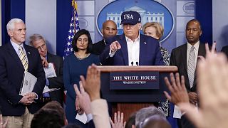 President Donald Trump speaks during briefing on coronavirus in the Brady press briefing room at the White House, Saturday, March 14, 2020, in Washington
