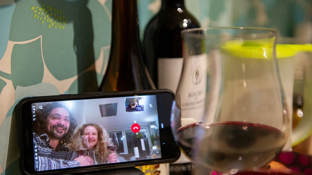 Socialising at the time of coronavirus - a video call with our friends Francesca and Giancarlo over dinner to feel less lonely