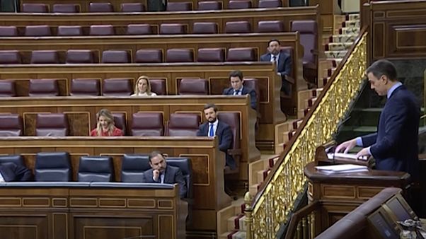 Spain's PM speaks to almost empty parliament chamber amid COVID-19 lockdown Spain's PM speaks to almost empty parliament chamber amid COVID-19 lockdown